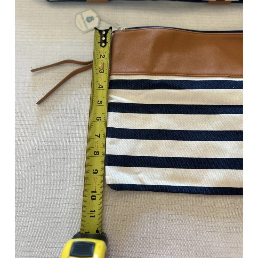 Pure Honey Clutch‎ and Tote Bag Blue and White Stripes with Leather Accents